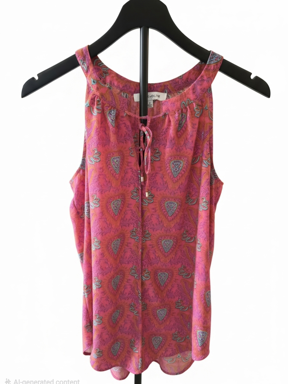 Rose & Olive Pink Paisley Tie-Neck Camisole